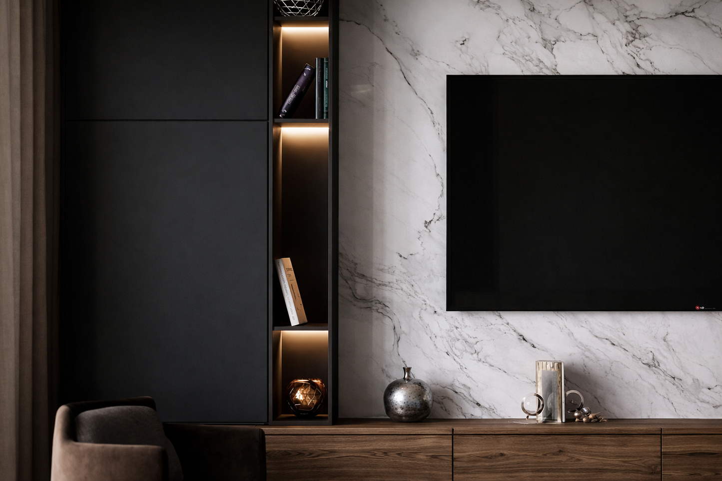 Modern Marble Contrast TV Wall Unit