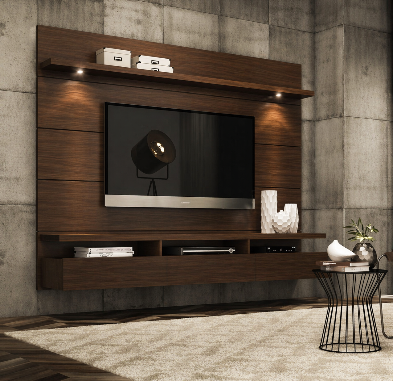 Walnut Floating TV Wall Unit