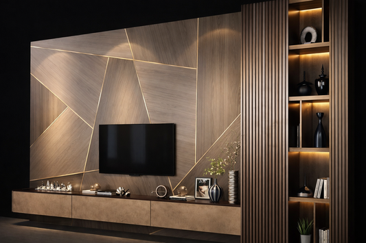 Geometric Wood Accent TV Wall Unit