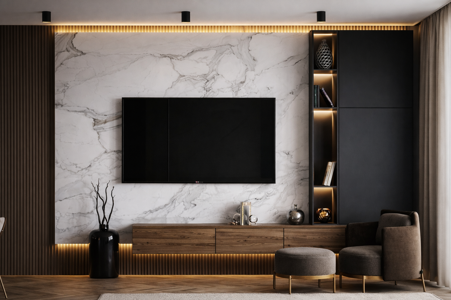 Modern Marble Contrast TV Wall Unit