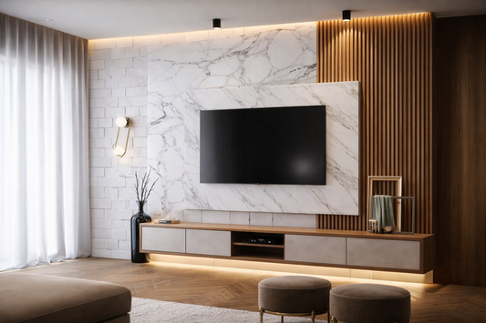 Minimal Wood & Marble TV Wall Unit