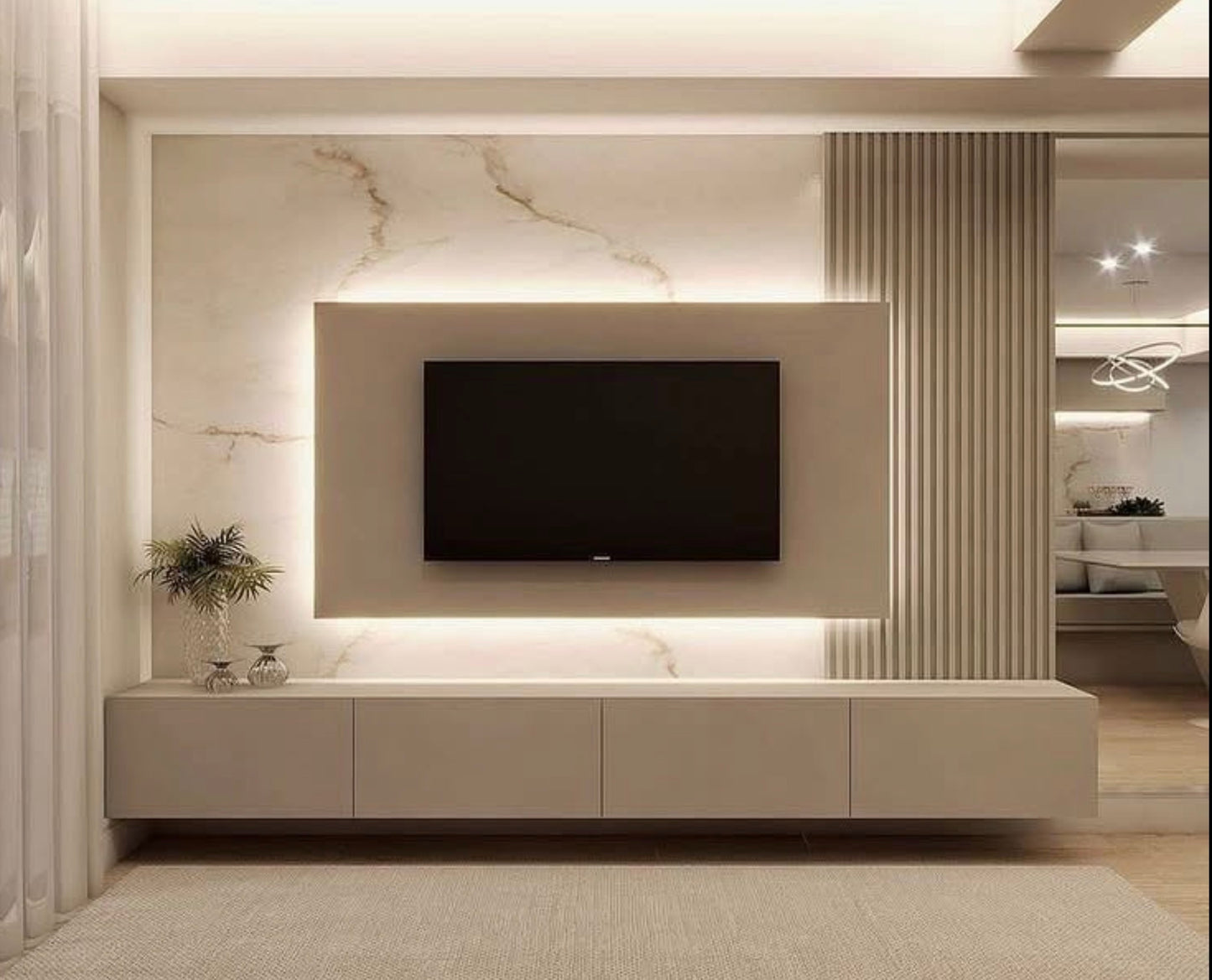 Luxe Backlit Marble TV Wall Unit