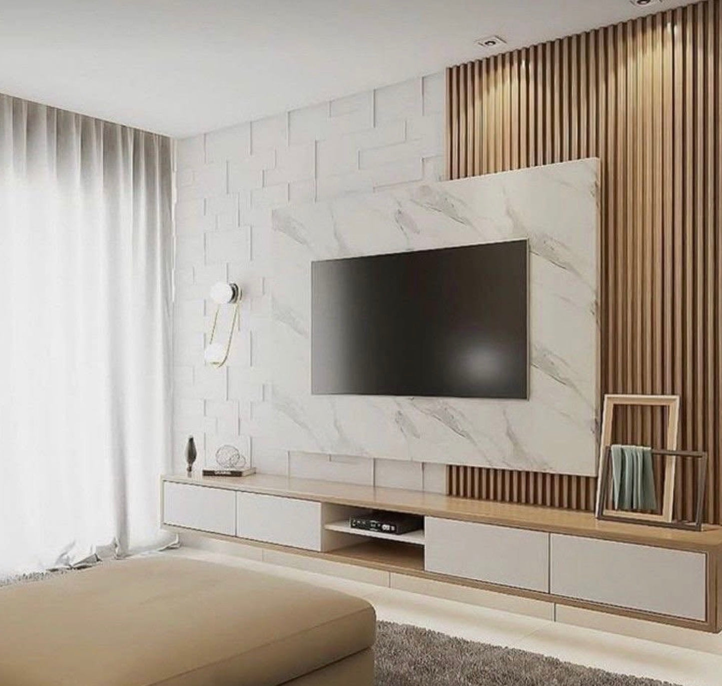 Minimal Wood Accent TV Wall Unit